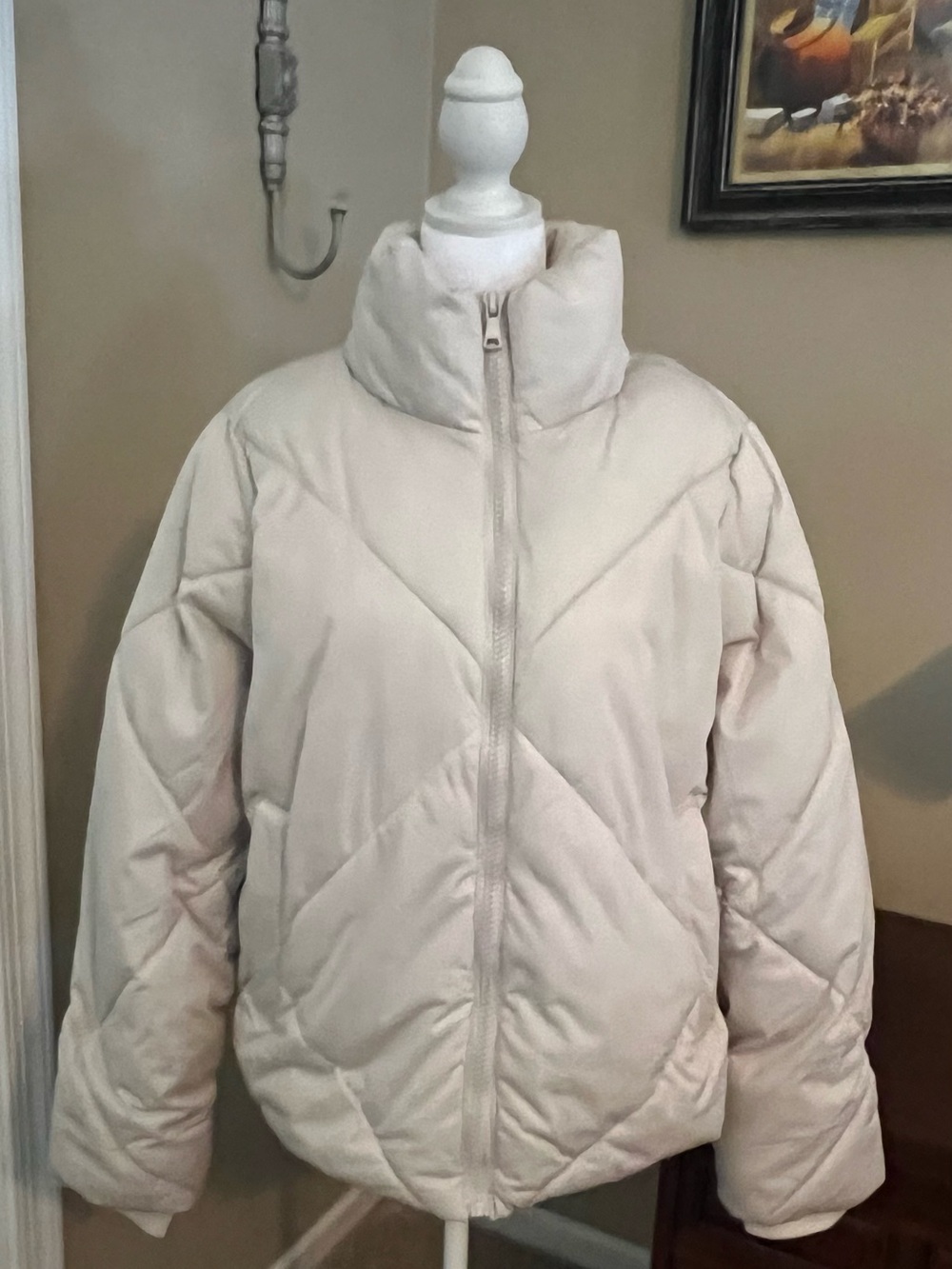 STYLUS Cream/Light Tan Quilted High-Collar Puffer Jacket
